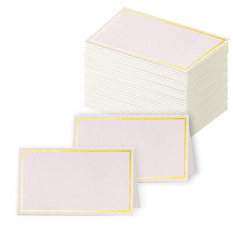 Toncoo 100Pcs Premium Place Cards  Small Table Cards with Gold Foil Border  Escort Cards  Name Cards  Wedding Place Cards for Wedding  Table  Dinner Parties  Seating Cards  2"" x 3.5"" - Image 1